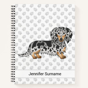 Black And Tan Dapple Long Hair Dachshund & Text Notebook