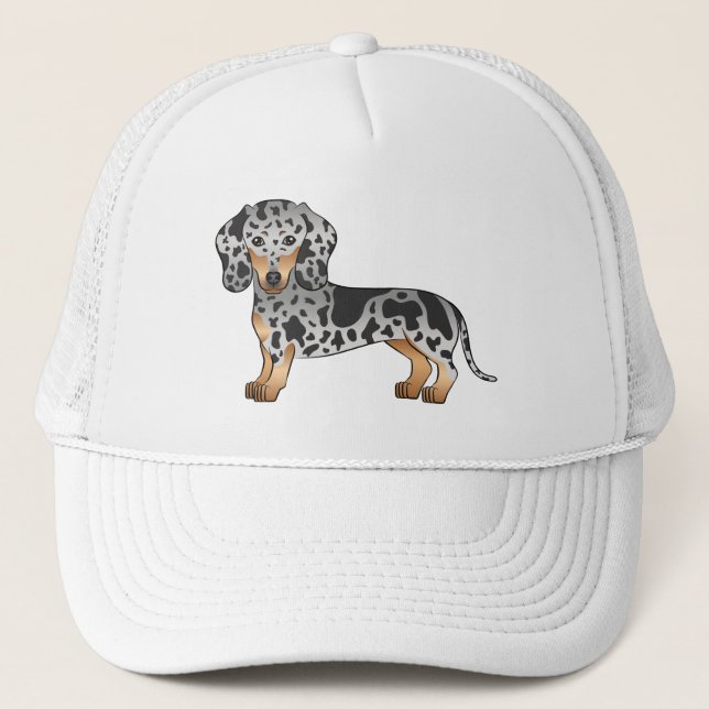 Black And Tan Dapple Short Hair Dachshund Cute Dog Trucker Hat (Front)