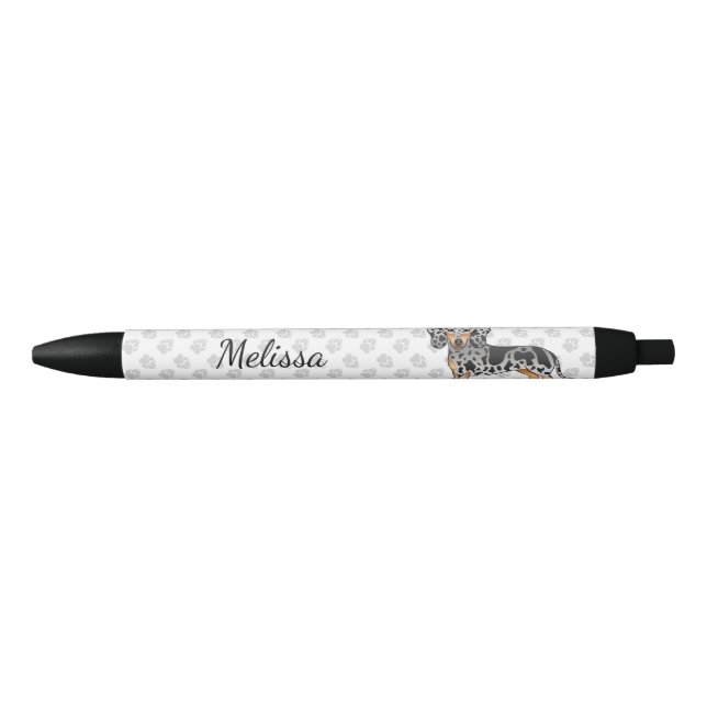Black And Tan Dapple Short Hair Dachshund & Name Black Ink Pen (Front)
