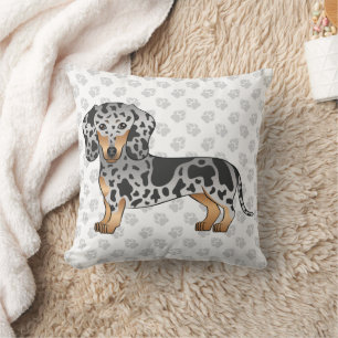 Black And Tan Dapple Short Hair Dachshund & Paws Cushion