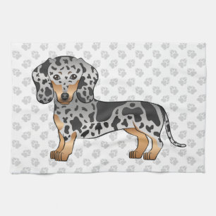 Black And Tan Dapple Short Hair Dachshund & Paws Tea Towel