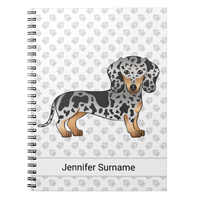 Black And Tan Dapple Short Hair Dachshund & Text Notebook (Front)
