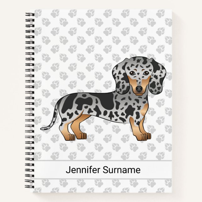 Black And Tan Dapple Short Hair Dachshund & Text Notebook (Front)