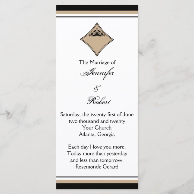 Black and Tan Diamond Frame Wedding Program Programme (Front)