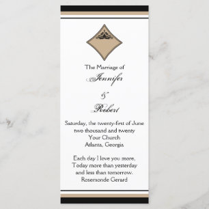 Black and Tan Diamond Frame Wedding Program Programme