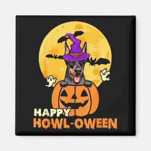 Black And Tan Doberman Witch Dog Happy Halloween Magnet