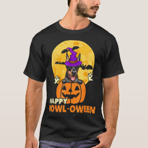 Black And Tan Doberman Witch Dog Happy Halloween T-Shirt