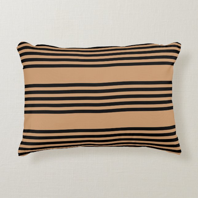 Black and tan five stripe pattern decorative cushion (Front)