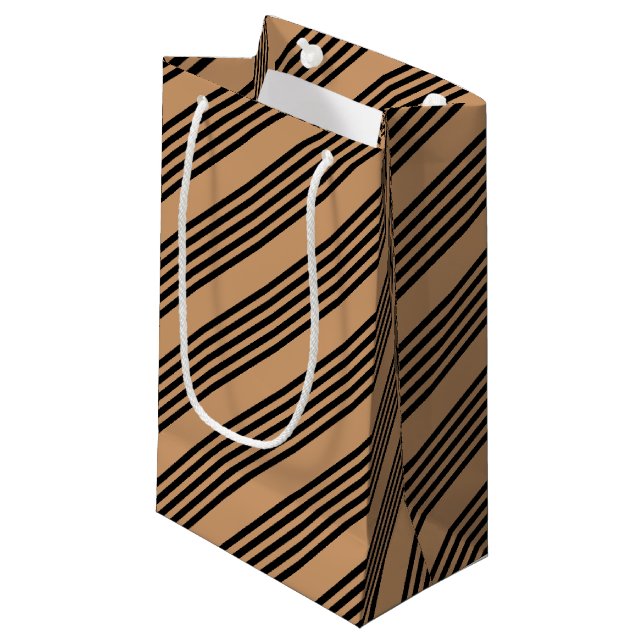 Black and tan five stripe pattern small gift bag (Front Angled)