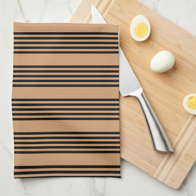 Black and tan five stripe pattern tea towel (Quarter Fold)