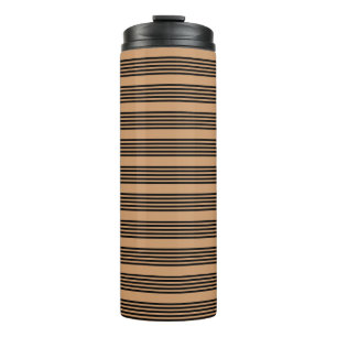 Black and tan five stripe pattern thermal tumbler