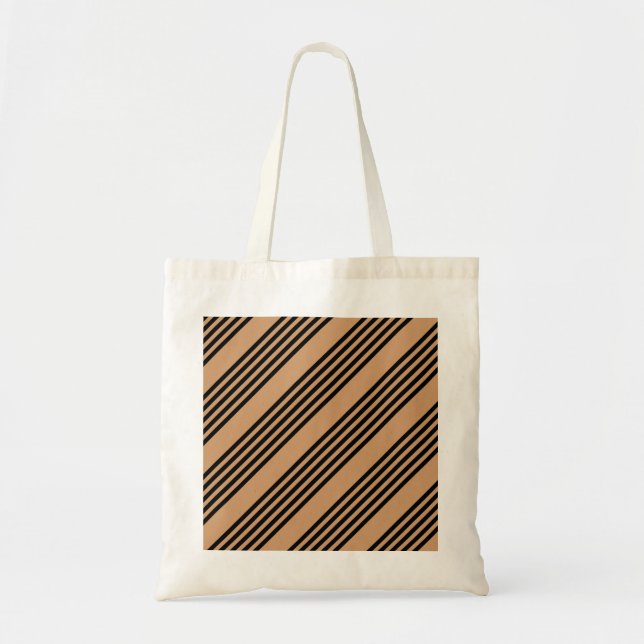 Black and tan five stripe pattern tote bag (Front)