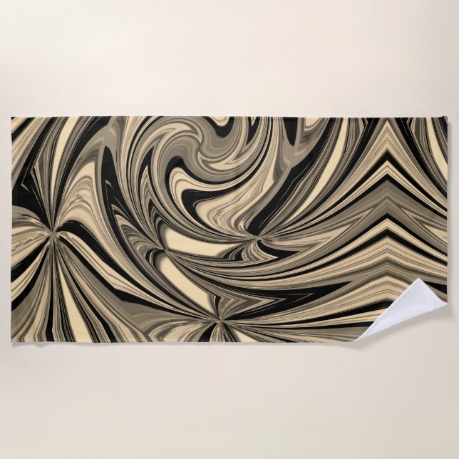 Black and Tan Floe Pattern Beach Towel (Front)