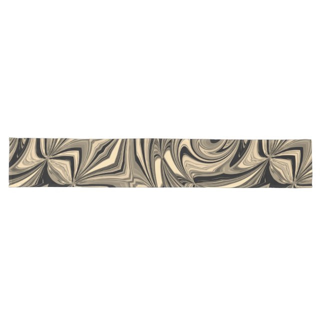 Black and Tan Floe Pattern Long Table Runner (Horizontal)