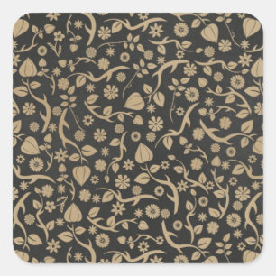 Black and Tan Flower Pattern Square Sticker