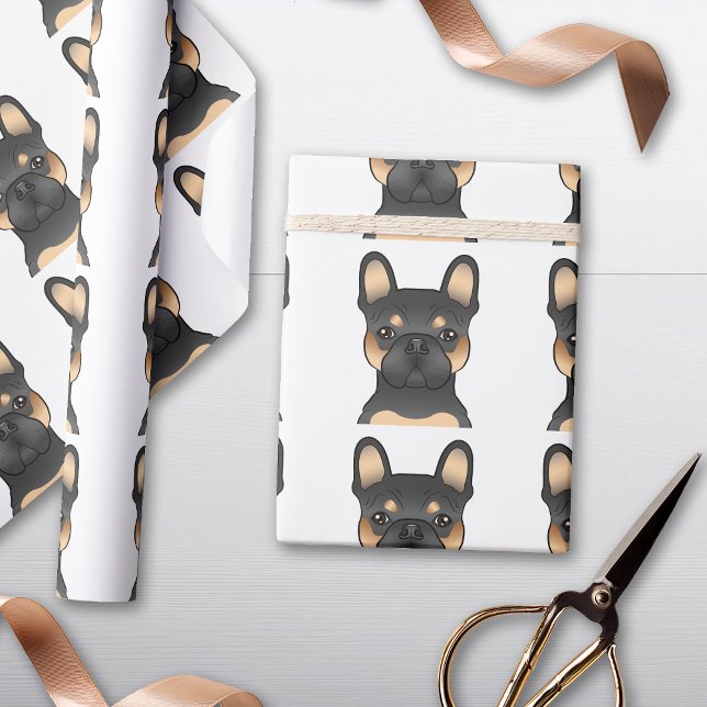Black And Tan French Bulldog Cartoon Dog Pattern Wrapping Paper (Creator Uploaded)