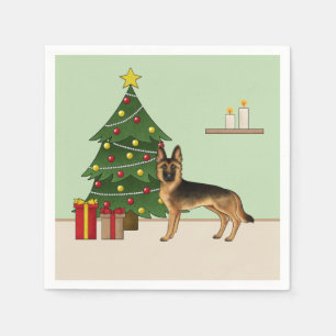 Black And Tan German Shepherd And A Christmas Tree Napkin