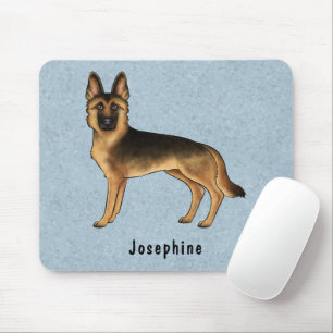 Black And Tan German Shepherd And Custom Name Blue Mouse Pad