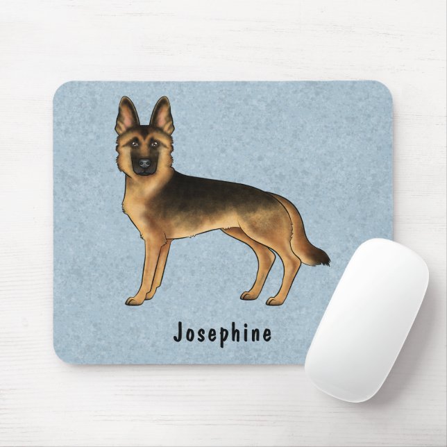 Black And Tan German Shepherd And Custom Name Blue Mouse Pad (With Mouse)