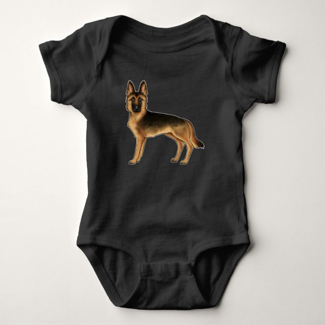 Black And Tan German Shepherd Artistic Dog Drawing Baby Bodysuit (Front)