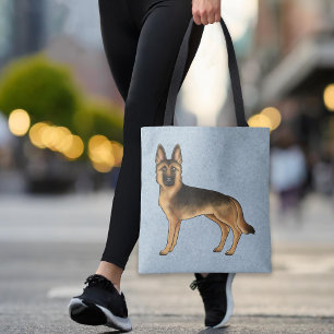 Black And Tan German Shepherd Cartoon Dog Blue Tote Bag