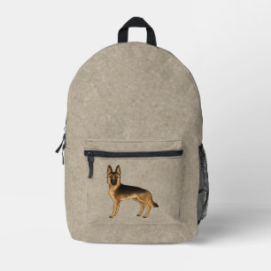 Black And Tan German Shepherd Cartoon Dog On Brown Printed Backpack