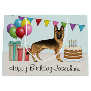 Black And Tan German Shepherd Colourful Birthday Large Gift Bag