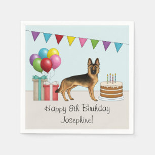 Black And Tan German Shepherd Colourful Birthday Napkin