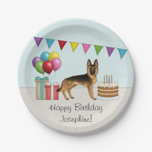 Black And Tan German Shepherd Colourful Birthday Paper Plate
