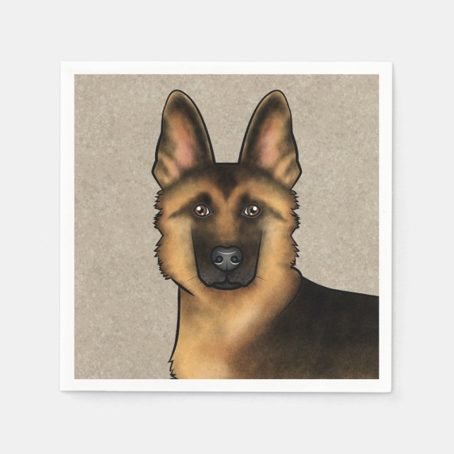 Black And Tan German Shepherd Cute Dog Head Beige Napkin (Front)