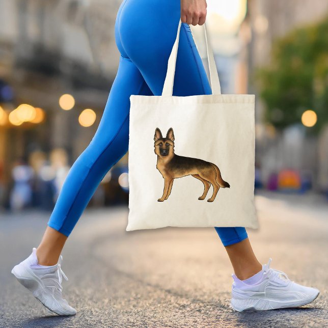 Black And Tan German Shepherd Cute GSD Dog Drawing Tote Bag (Please note: This image is a digital mockup. The product may not be in scale.)