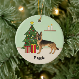 Black And Tan German Shepherd Dog Christmas Tree Ceramic Tree Decoration