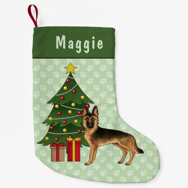Black And Tan German Shepherd Dog Christmas Tree Small Christmas Stocking (Front)