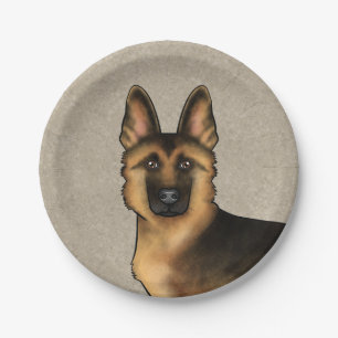 Black And Tan German Shepherd Dog Head Beige Paper Plate