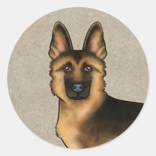 Black And Tan German Shepherd Dog Head On Beige Classic Round Sticker