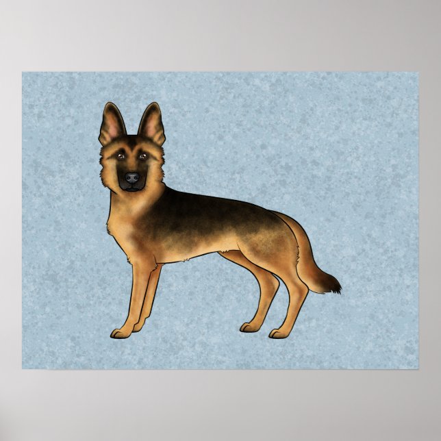 Black And Tan German Shepherd Dog Illustration Poster (Front)
