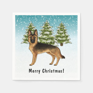 Black And Tan German Shepherd Dog Winter Forest Napkin
