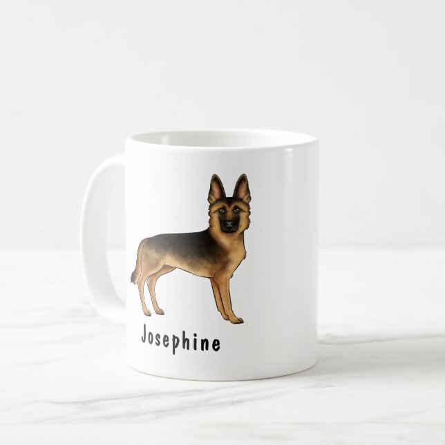 Black And Tan German Shepherd Dog With Custom Name Coffee Mug (Front Left)