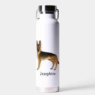Black And Tan German Shepherd Dog With Custom Name Water Bottle