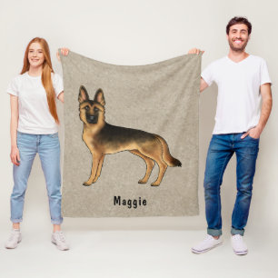 Black And Tan German Shepherd Dog With Custom Text Fleece Blanket