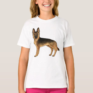 Black And Tan German Shepherd Fun Cartoon Drawing T-Shirt