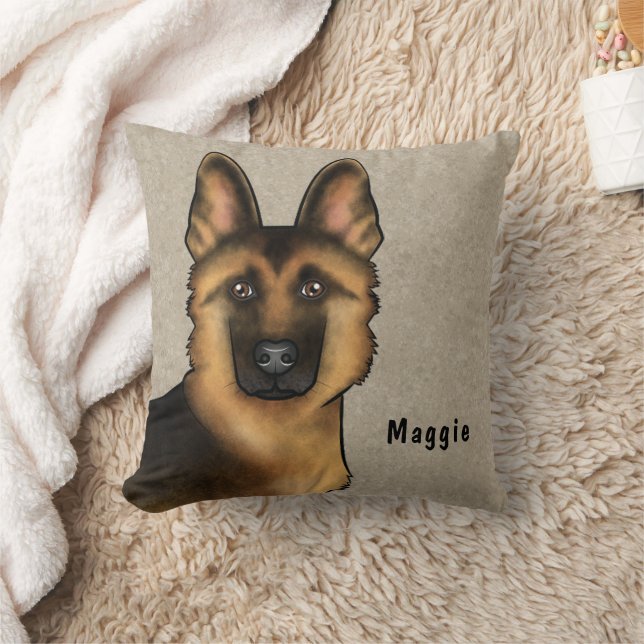 Black And Tan German Shepherd Head And Custom Name Cushion (Blanket)