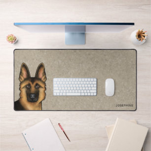Black And Tan German Shepherd Head And Custom Name Desk Mat