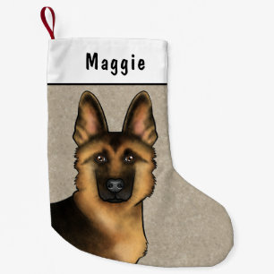 Black And Tan German Shepherd Head And Custom Name Small Christmas Stocking