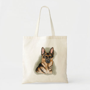 Black And Tan German Shepherd Watercolor On Green Tote Bag