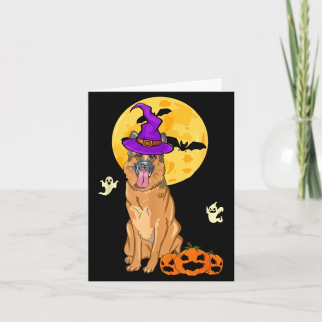 Black And Tan German Shepherd Witch Halloween Card (Front)