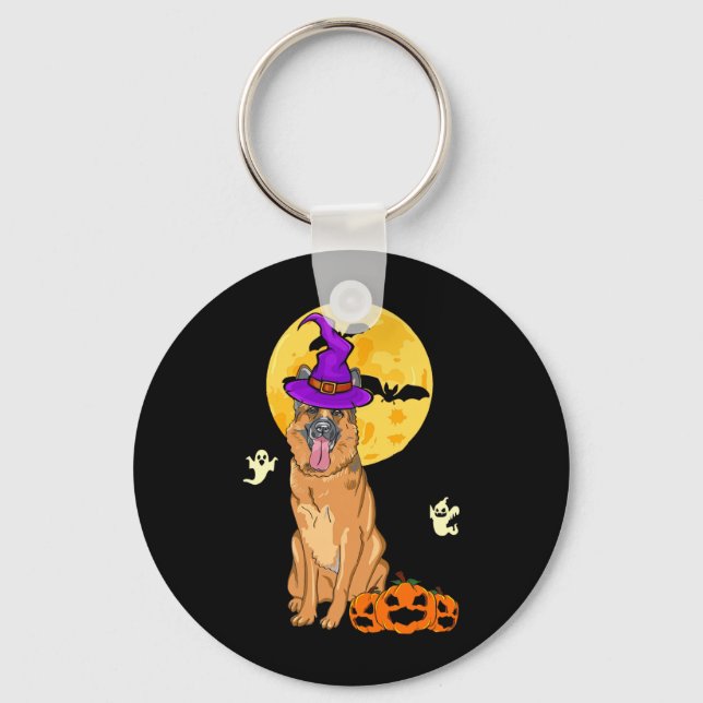 Black And Tan German Shepherd Witch Halloween Key Ring (Front)