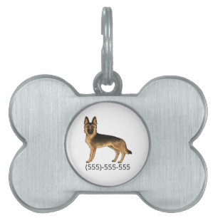 Black And Tan German Shepherd With Phone Number Pet ID Tag
