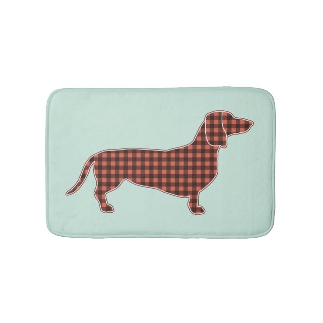 Black and Tan Gingham Dachshund Mint Green Bath Mat (Front)