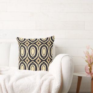 Black and Tan Hand Drawn Tribal African Pattern Cushion